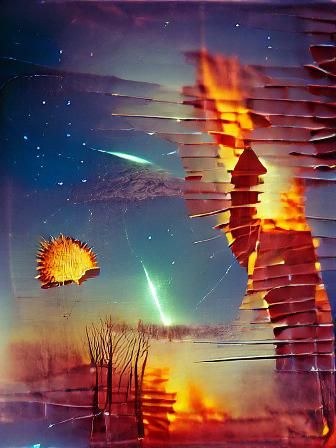 Burning Comet Meteor Shower Double Exposure