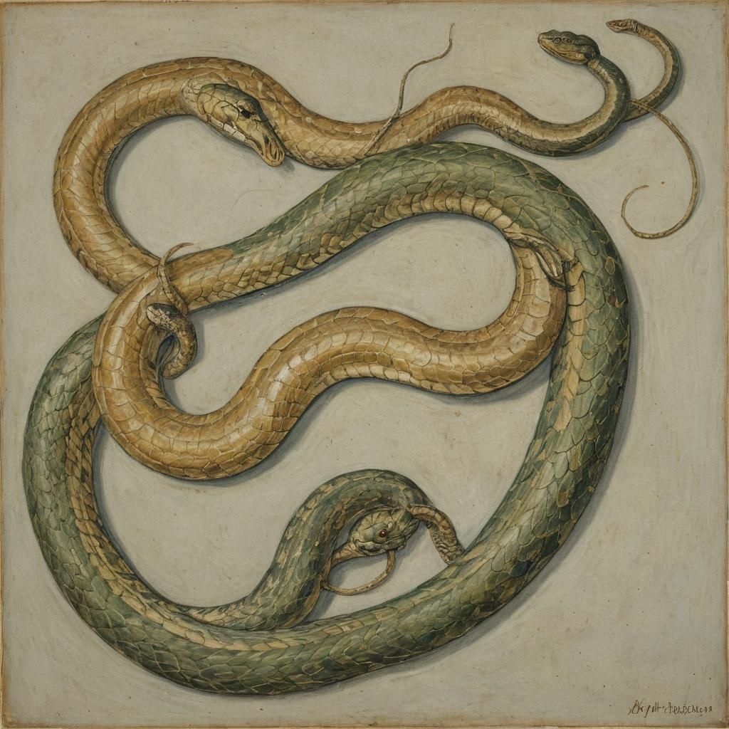Surreal Snake Merging Renaissance and Post-Impressionism