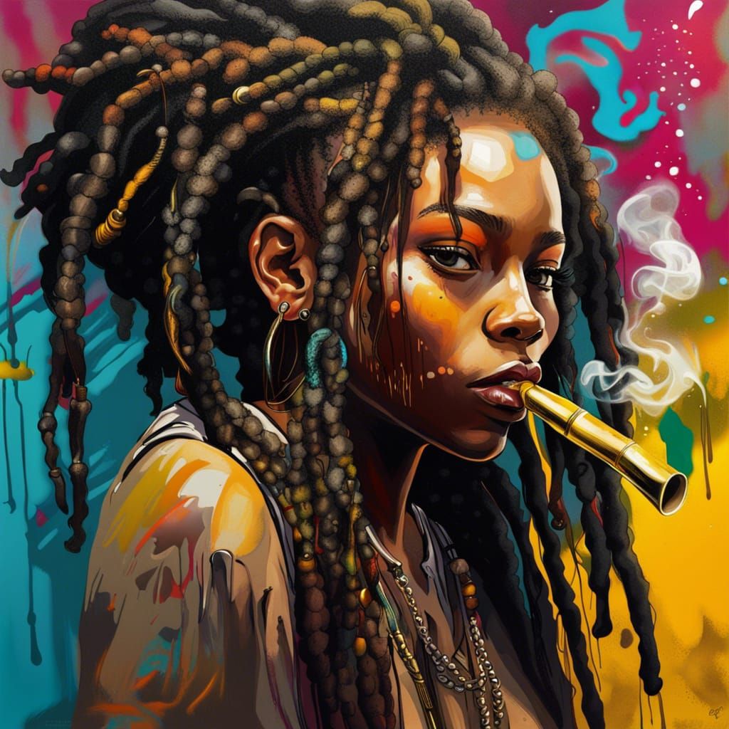 Graffiti Art: Young Woman with Gold Pipe