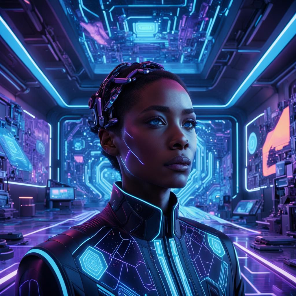 Futuristic Face Surrounded by AI Art