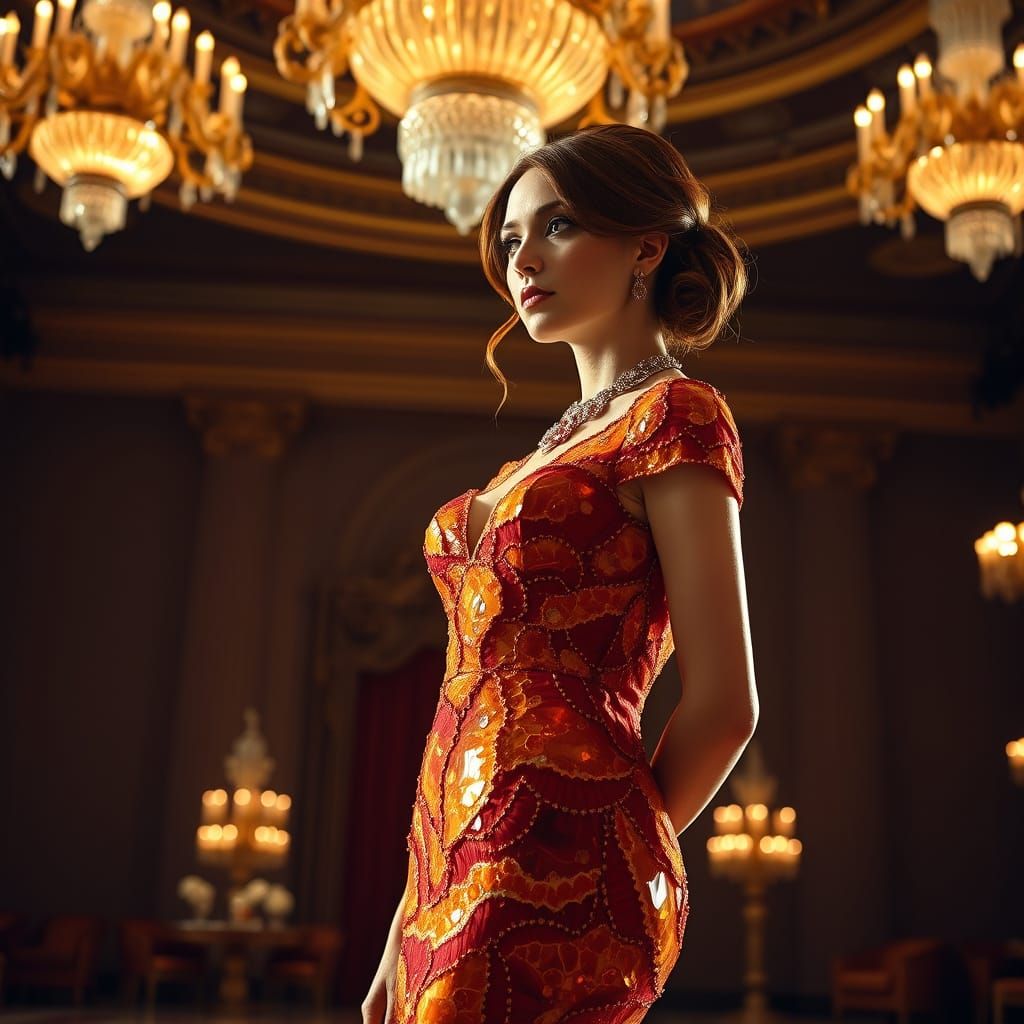 Woman in Citrine Crystal Geode-Inspired Mermaid Dress in Gra...