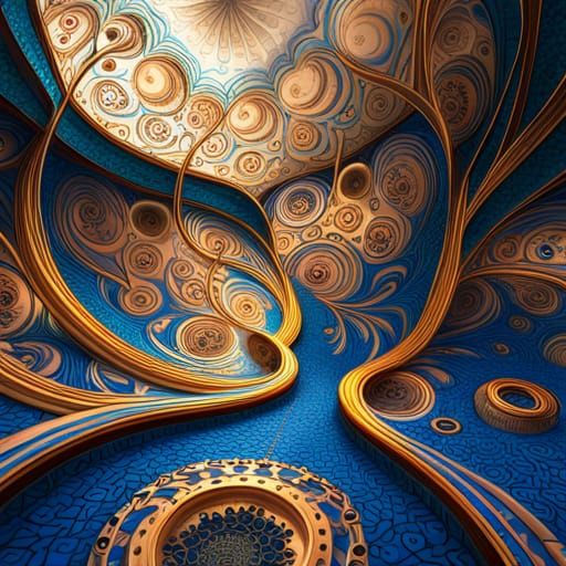 Intricate Royal Blue and Gold Mosaic Art