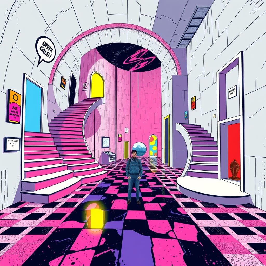 Mind-Bending Portal Room in Vibrant Pop Art Style