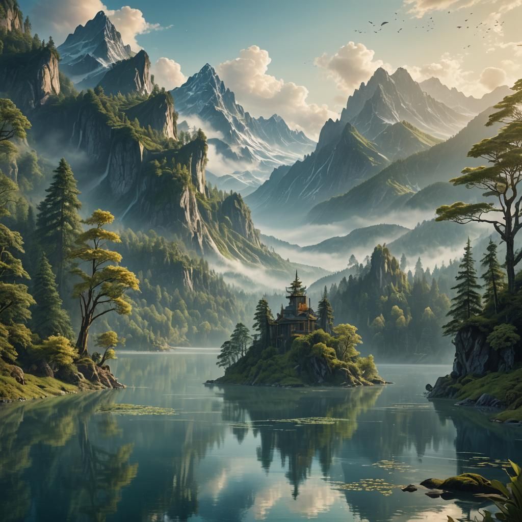 Lush Fantasy Landscape in Matte Painting Style