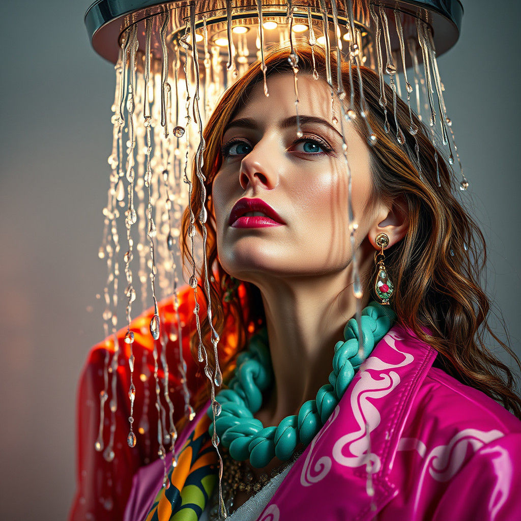 Fashion Editor in a Shower of Designer Clothes