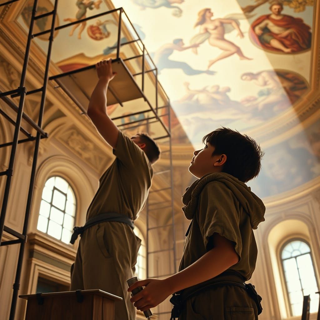 Giorgio Vasari Painting Frescoes in a Palazzo