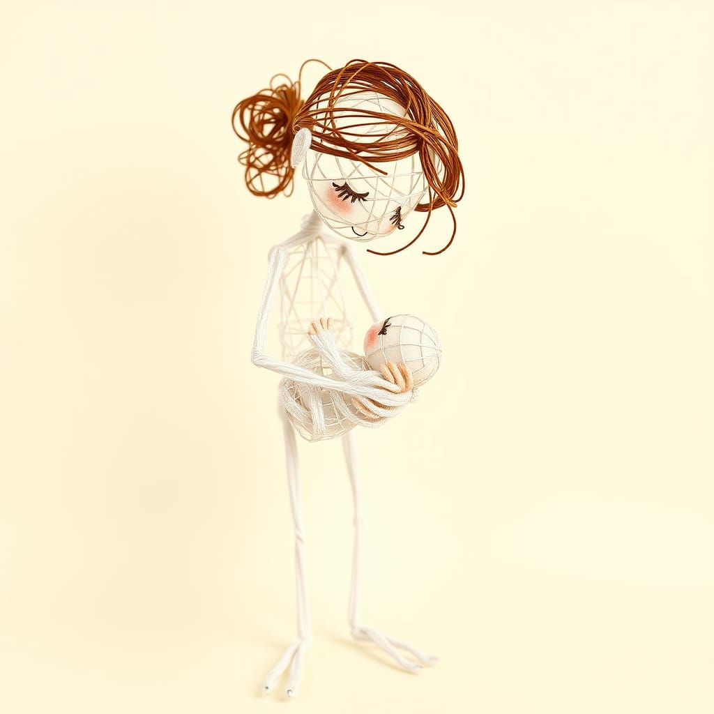 Affectionate String Figure Mom and Baby Art