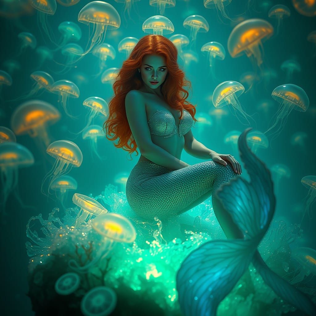 Mystical Mermaid in Bioluminescent Ocean