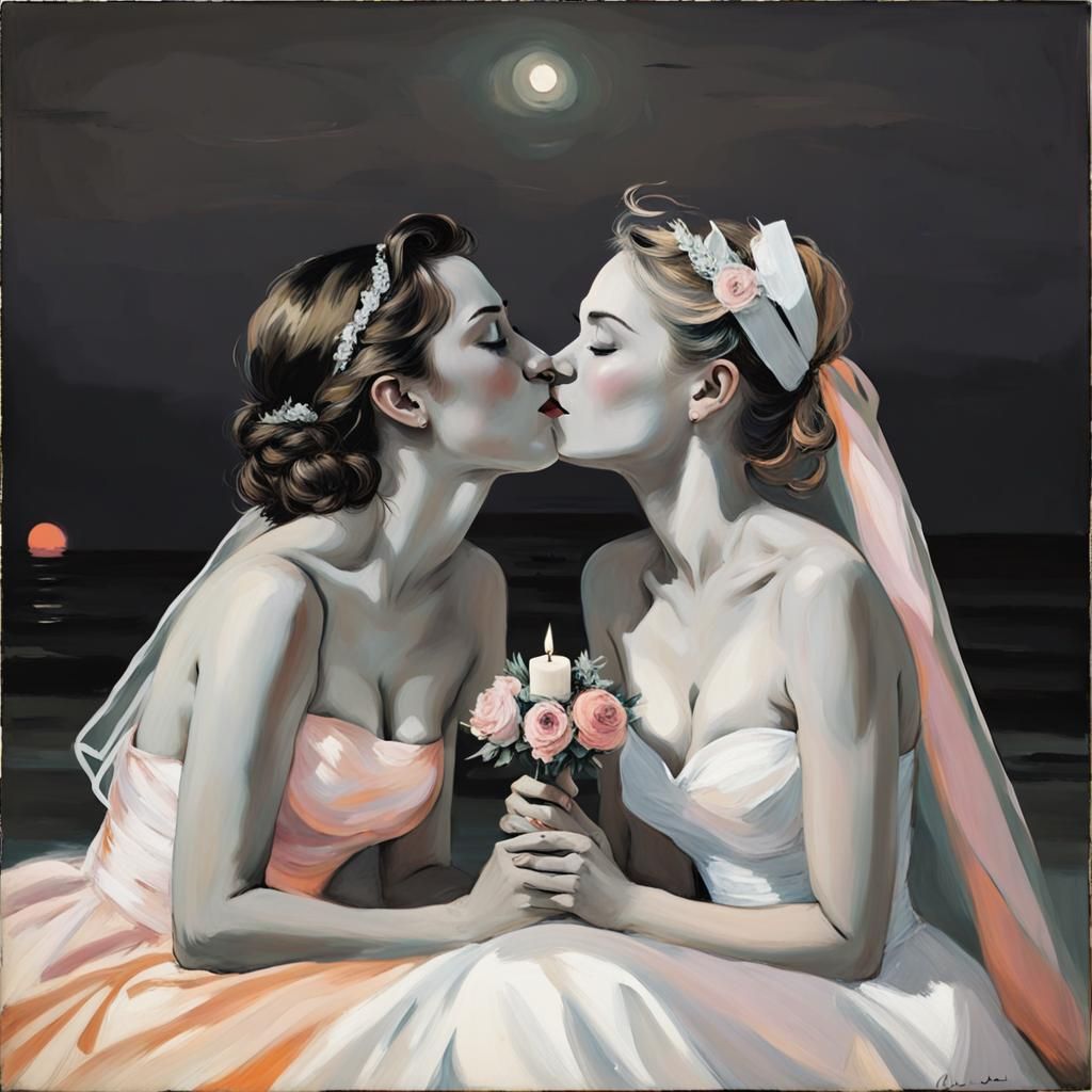 Art by Édouard Manet, a claustrophobic beach lesbian wedding...