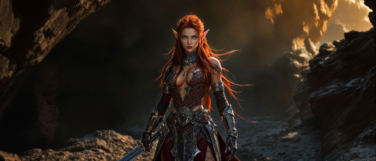 Elven Warrior in Dark Fantasy Armor