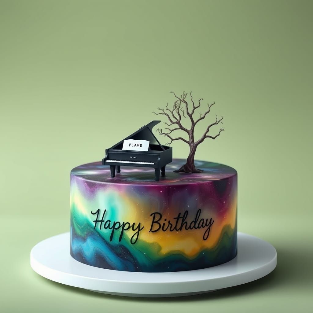 Fantasy Birthday Cake with Northern Lights and Galaxy Colors...