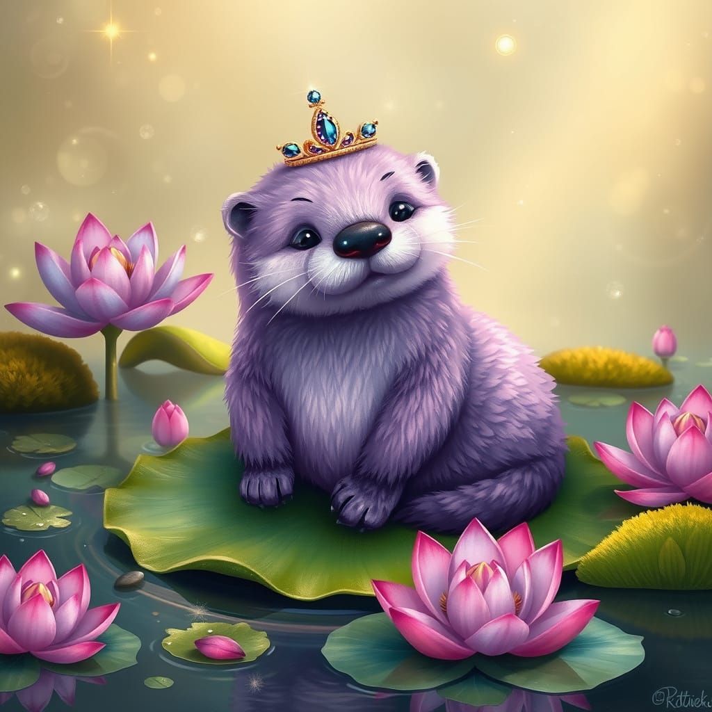 Purple Otter with Crown in Art Nouveau Pond