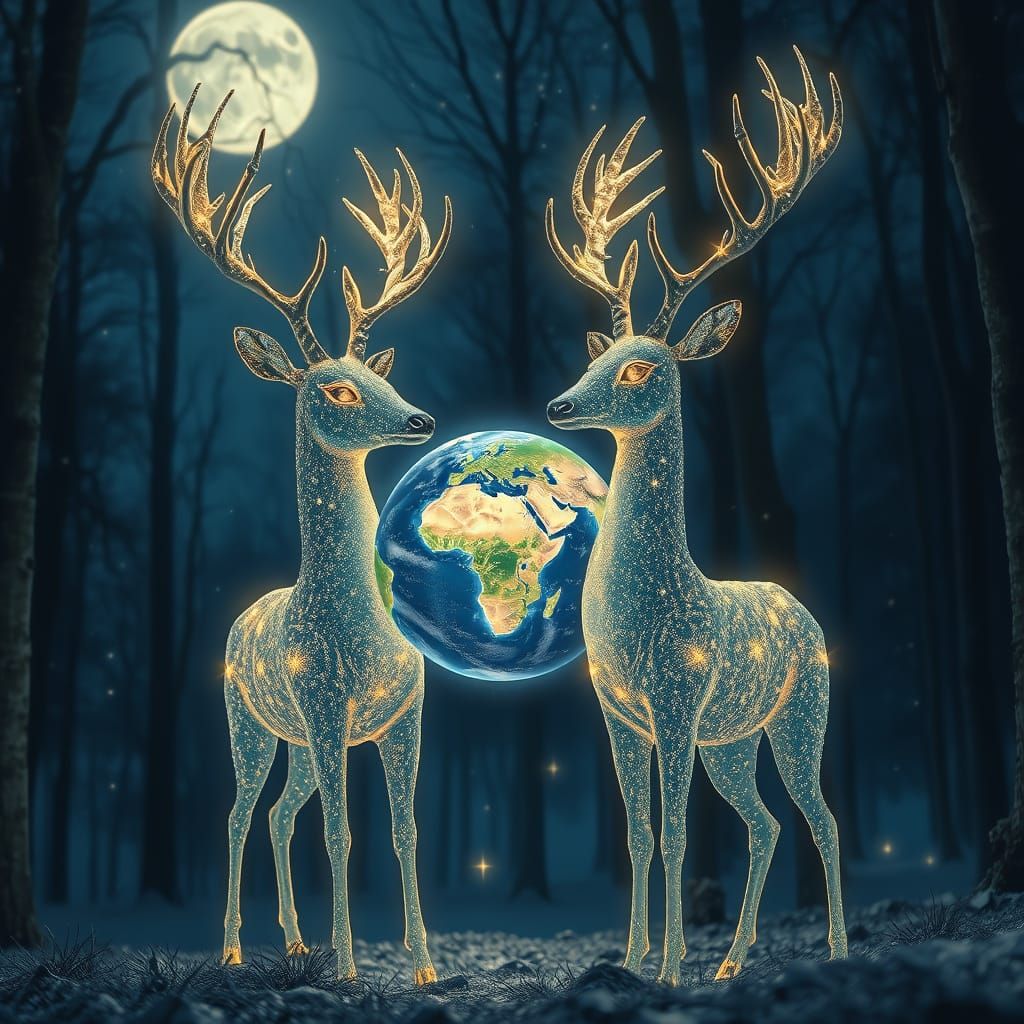 Stardust Deer Guardians of Earth in Enchanted Forest