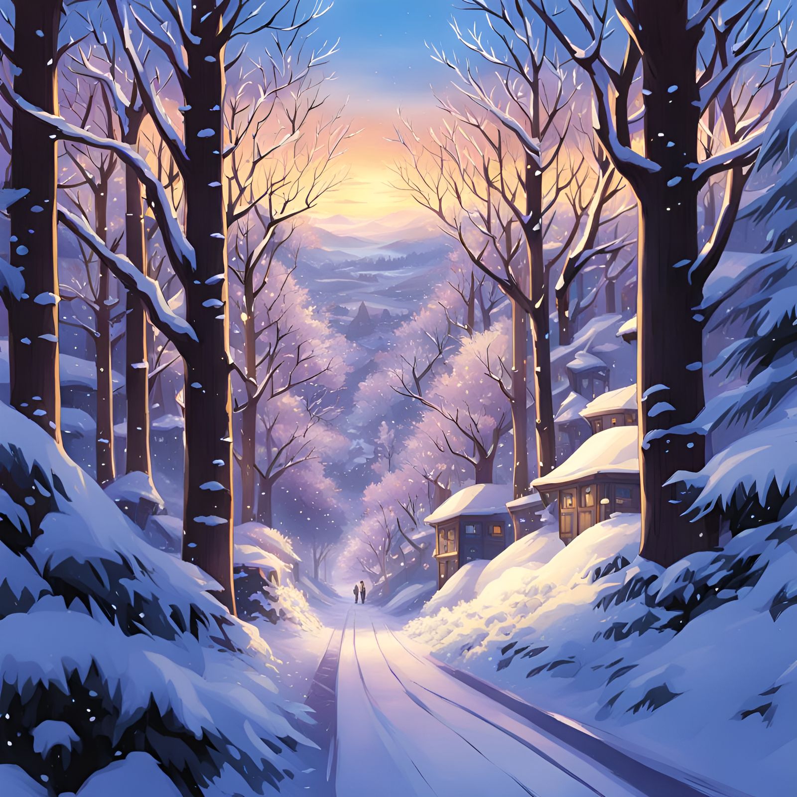 Winter Forest Scene in Anime Style