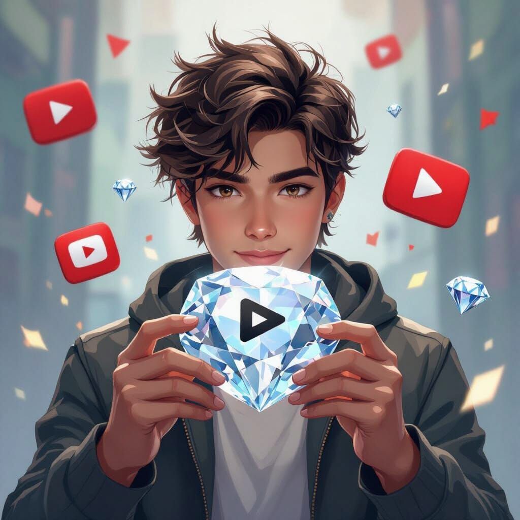 Diamond YouTube Play Button in Digital Painting Style