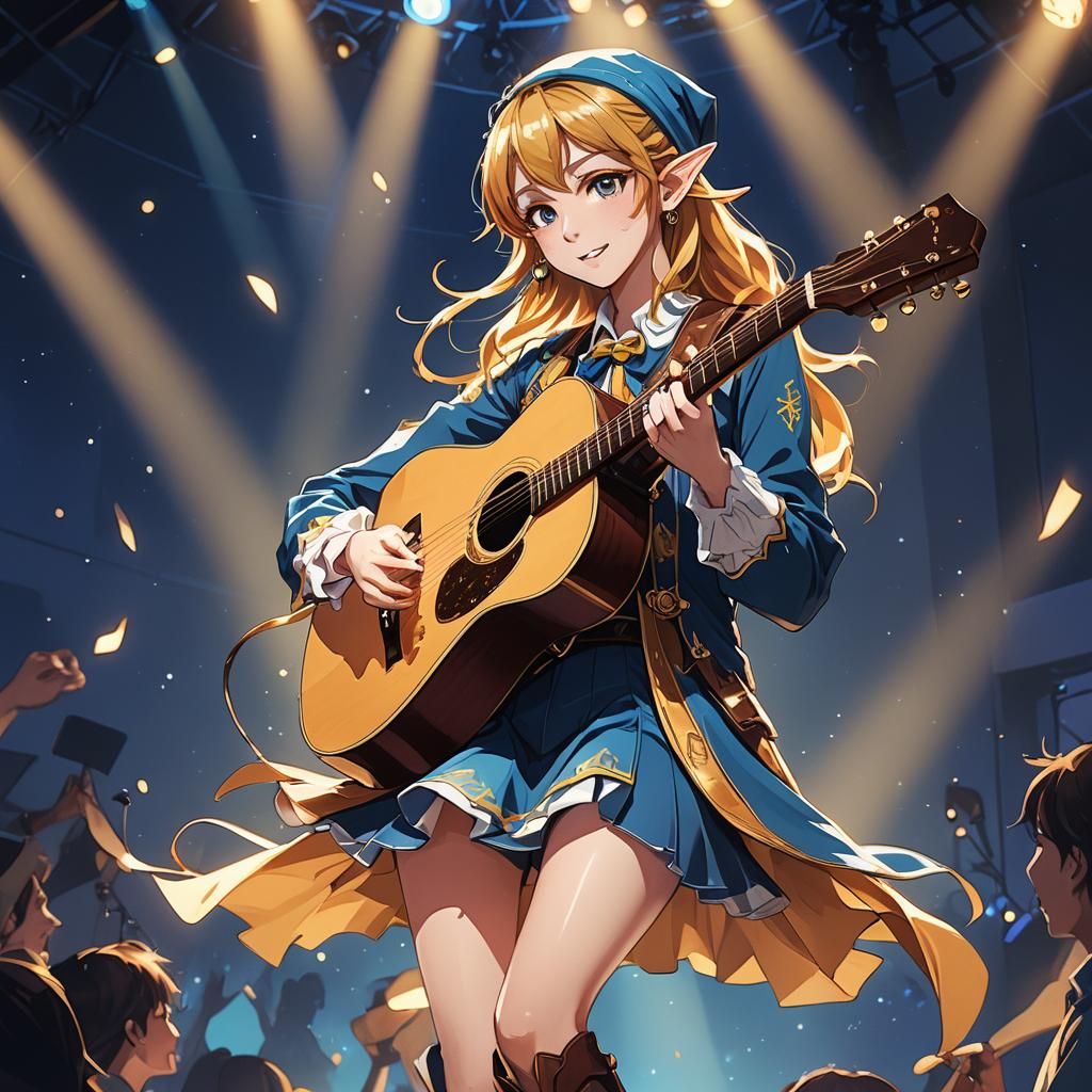 Anime Elf Country Singer on Stage