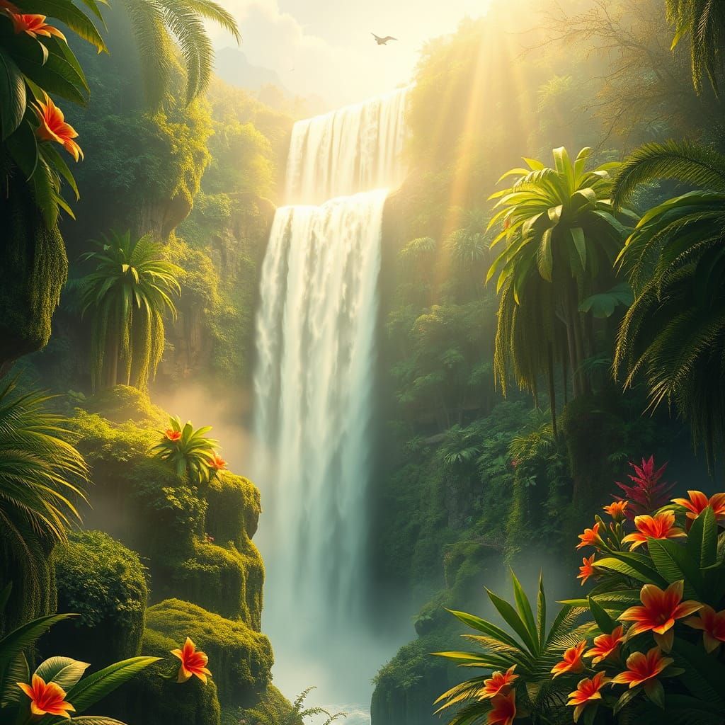 Nigerian Waterfall in Emerald Green Landscape