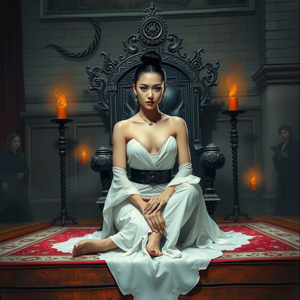 Elegant Gothic Goddess Reigns in Dark, Hyperdetailed Drawing