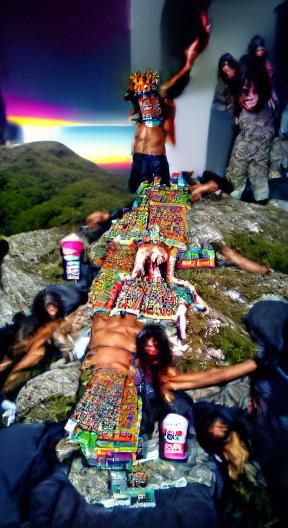 Aztec Sacrifice Scene in Maximalist Style