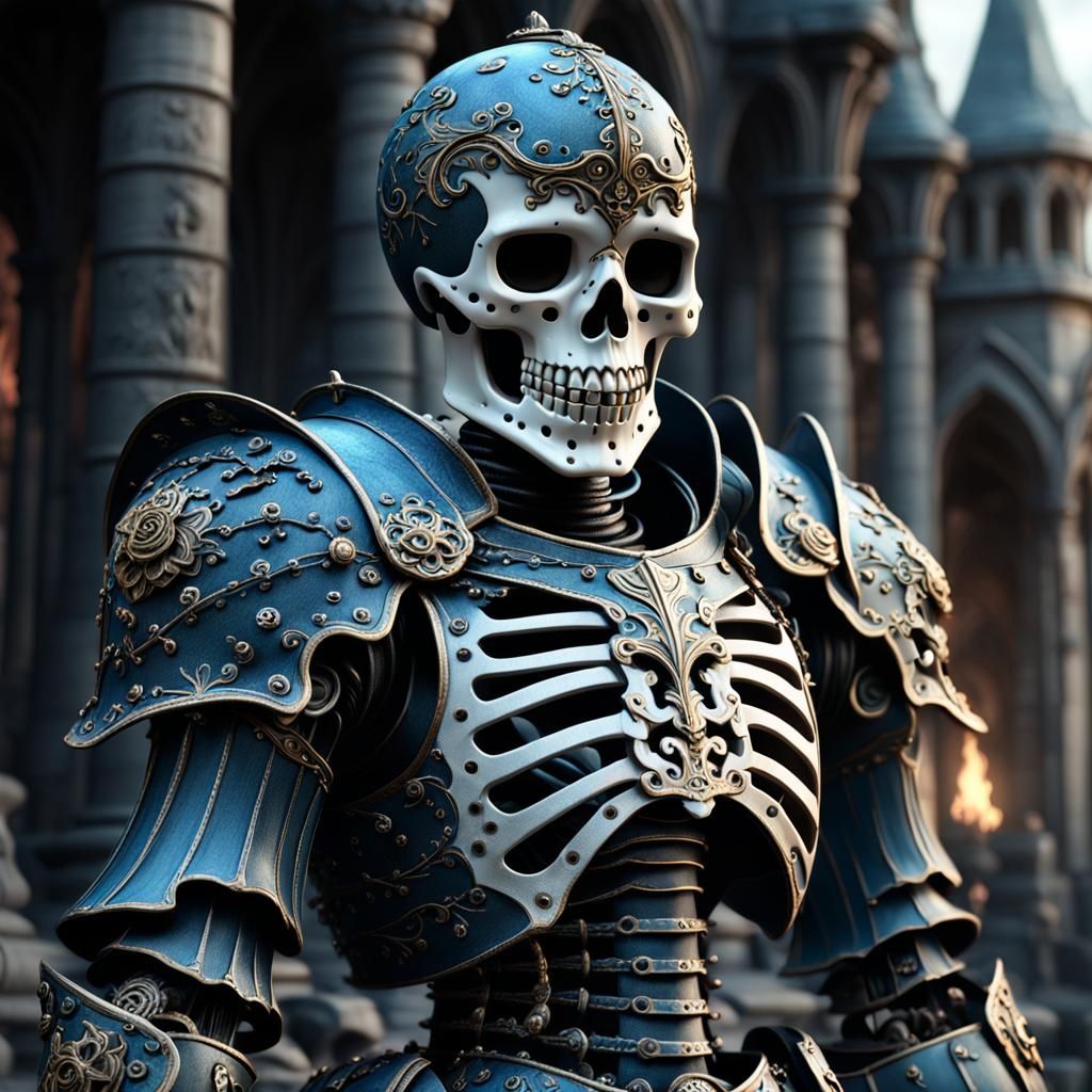 Black Porcelain Skeleton Knight Doll: Detailed Matte Paintin...