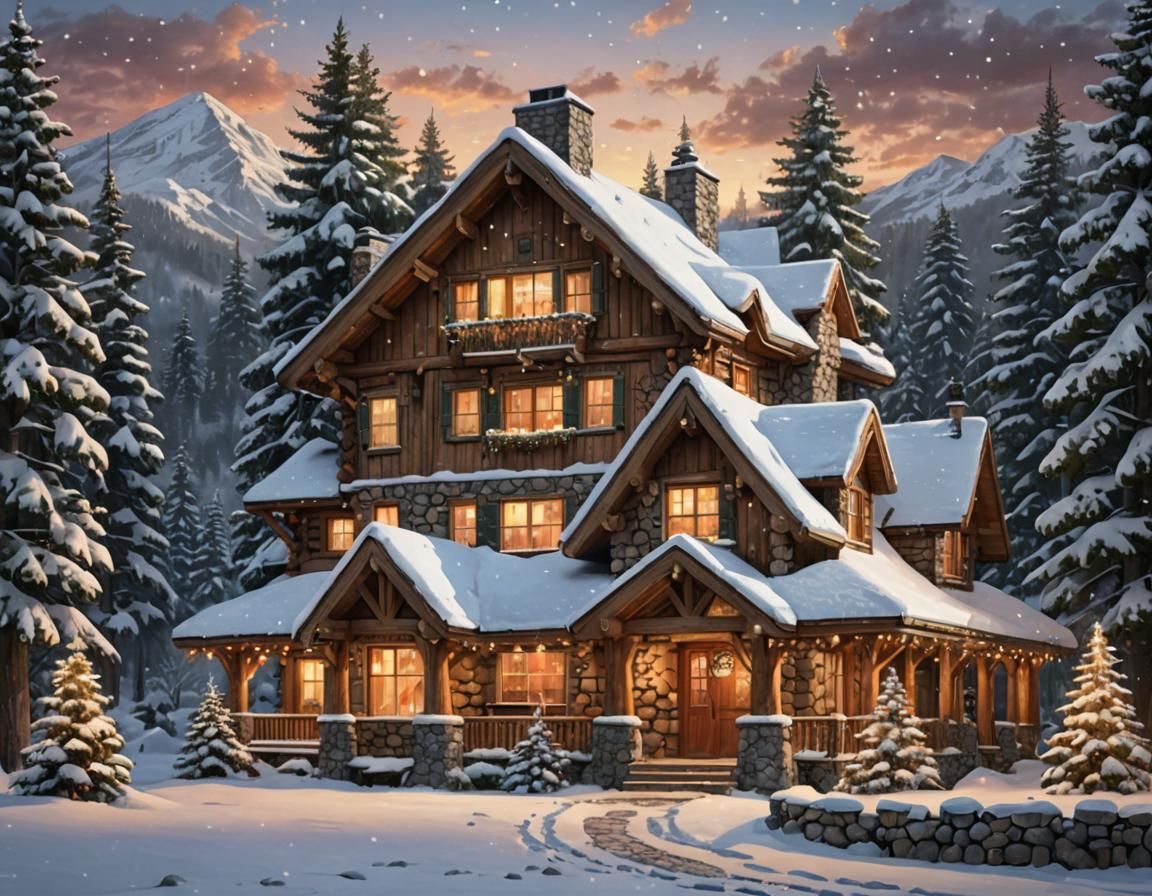 Whimsical Winter Cottage in Hyperrealistic Digital Art