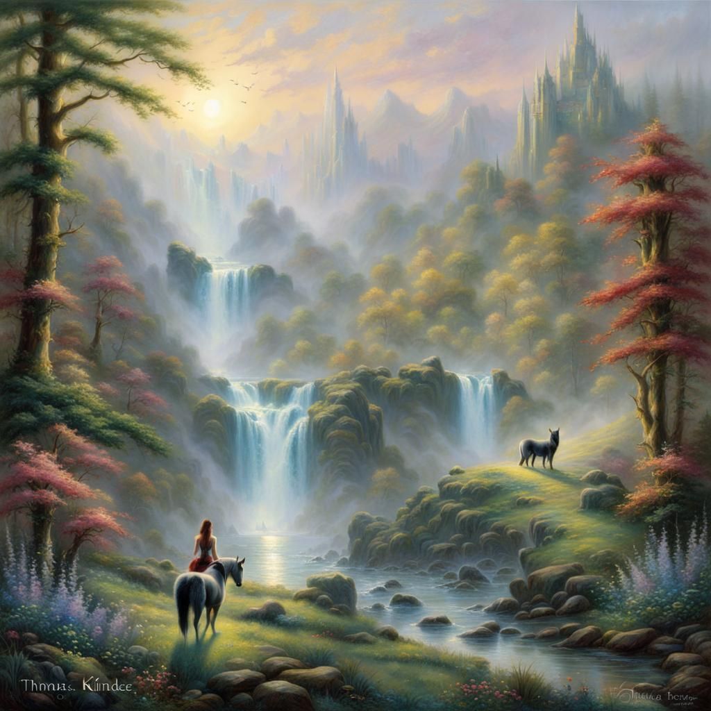 Ethereal Kelpie in Misty Fantasy Landscape