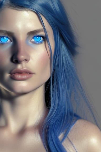 Woman with Blue Eyes: Hyperrealistic Digital Art