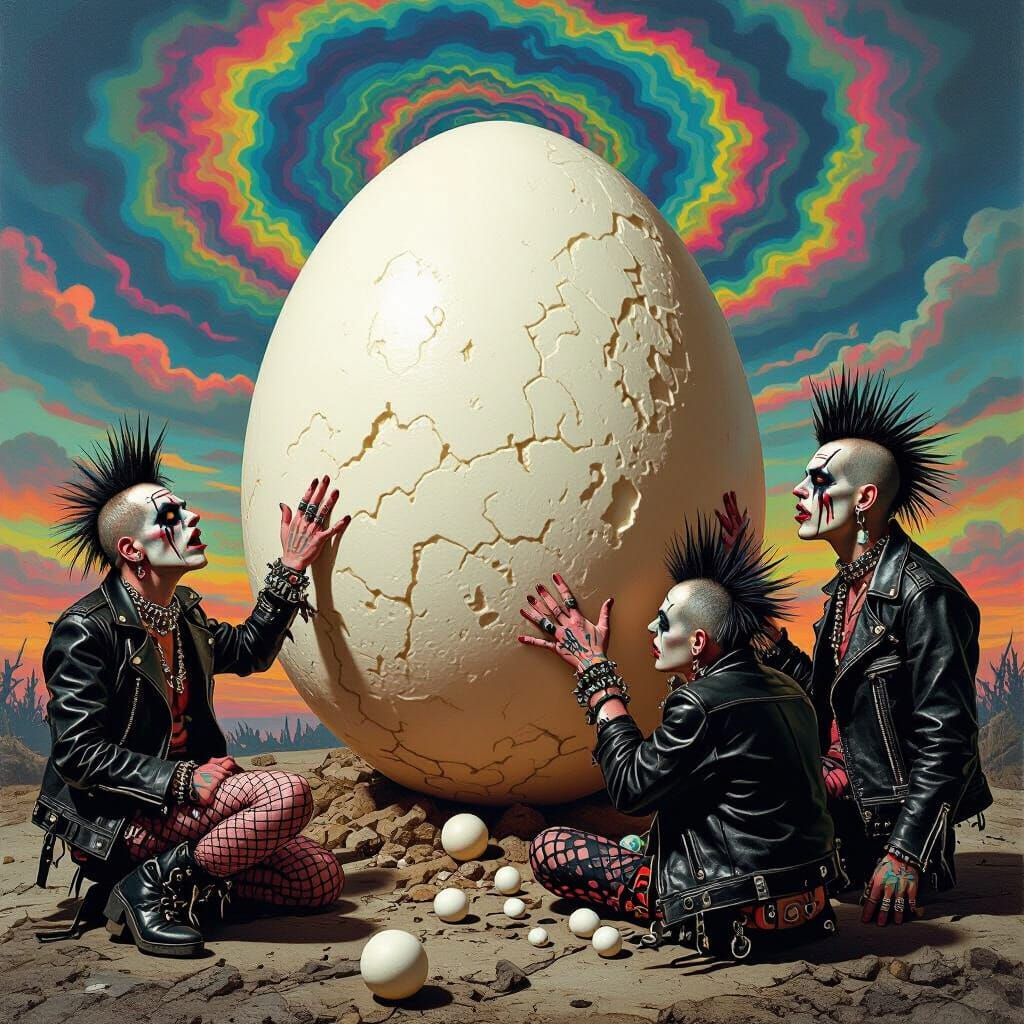 Punk Rockers Worship Chicken Egg in Comix Style