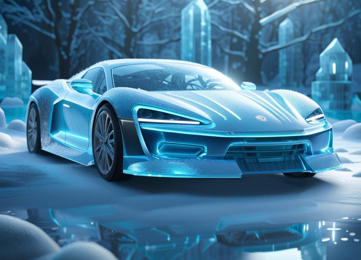 Detailed Ice Sculpture of a Sports Car