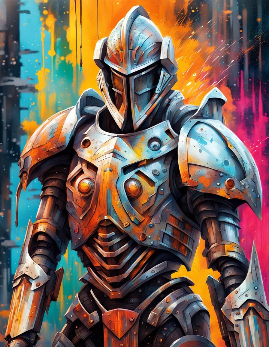 Futuristic Arthurian Knight in Graffiti Art Style