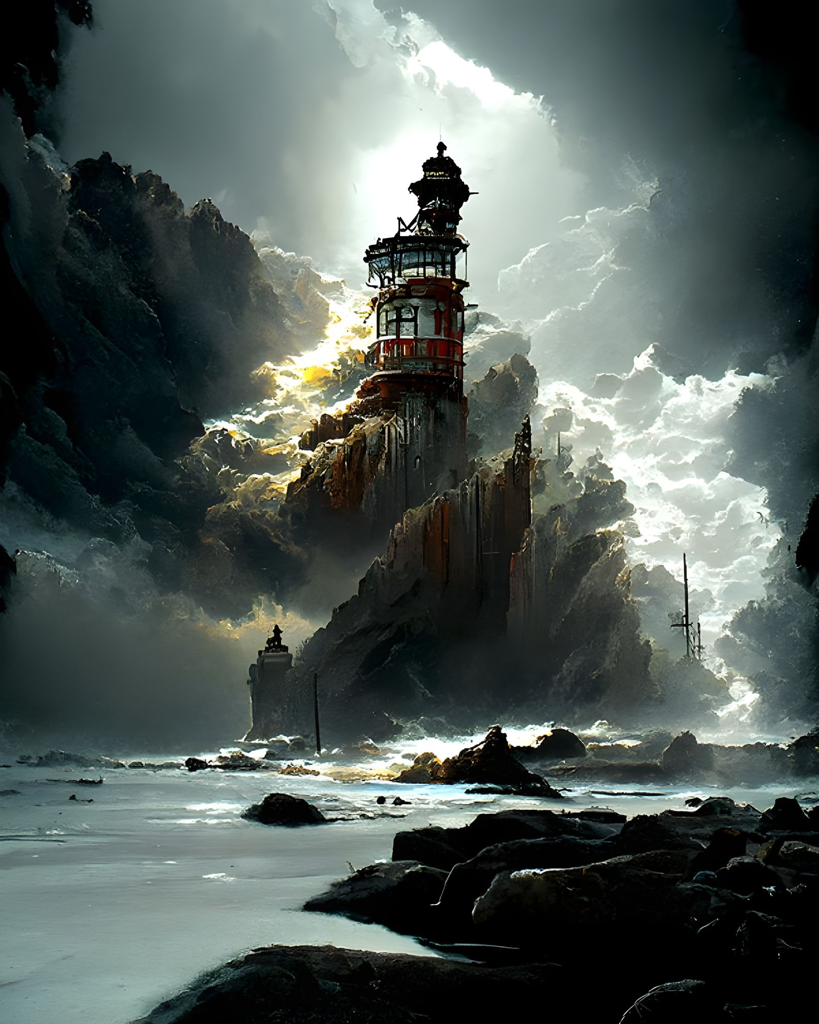 Stormy Lighthouse in Hyperrealistic Expressionist Style