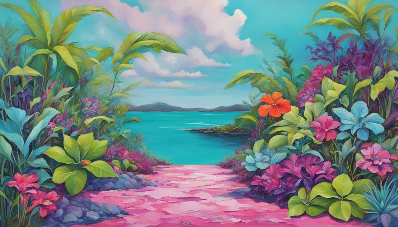 Abstract Floral Garden Landscape in Surrealism Style