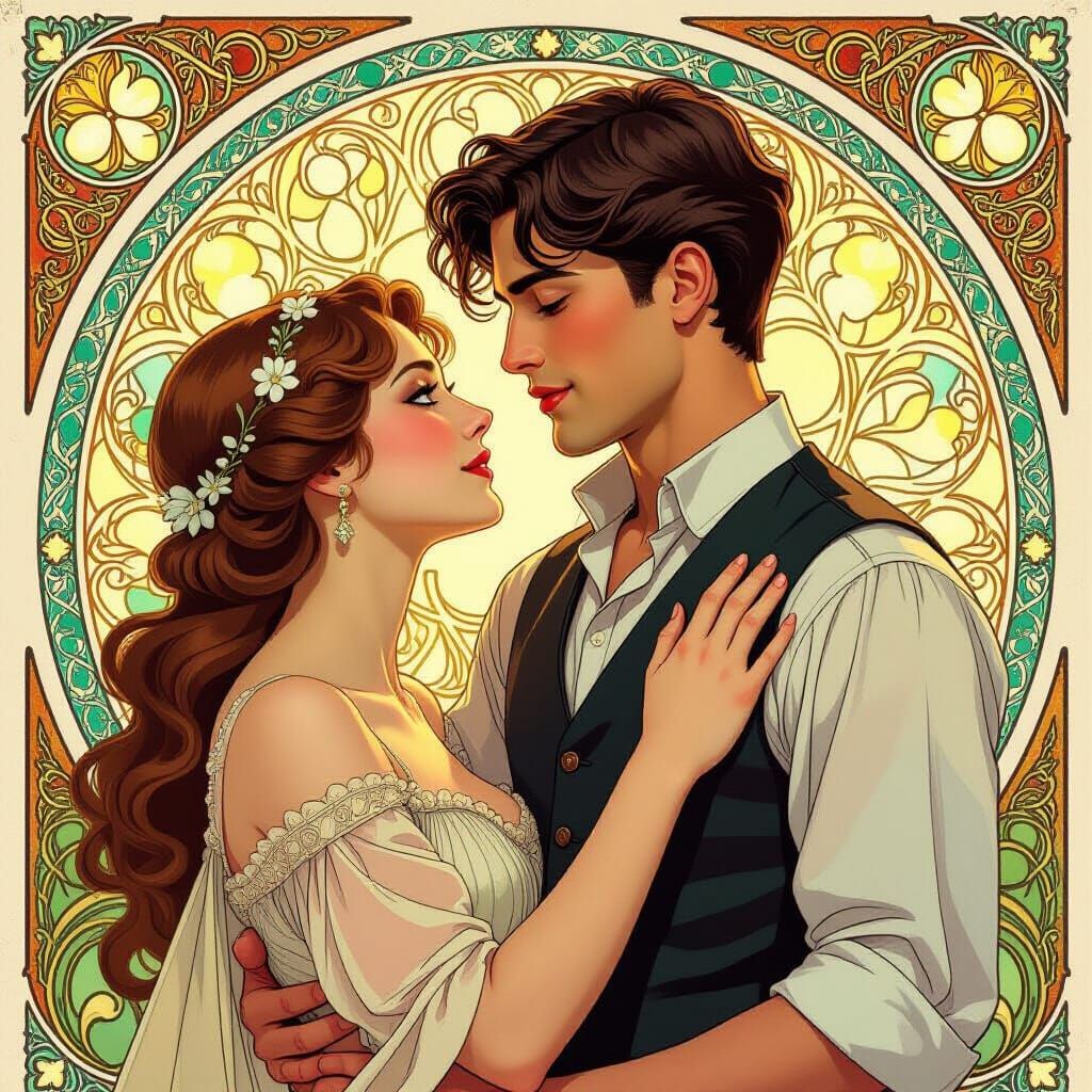Art Nouveau Couple in Shimmering Jewel Tones