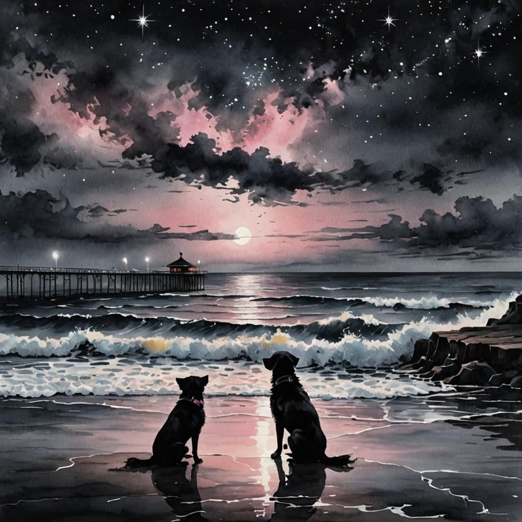 Mystical Seascape with Pier Silhouette in Hyperrealism