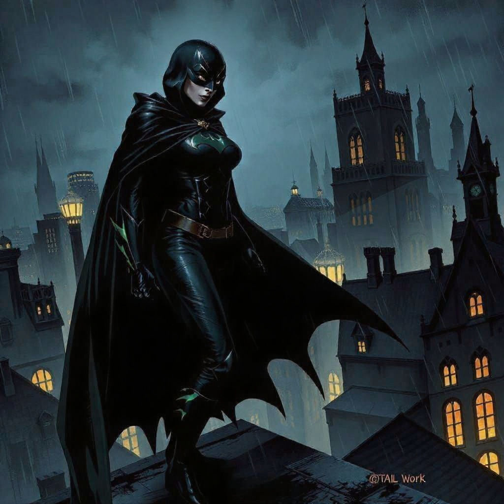 Beautiful Female Black Bat Pulp Character Art