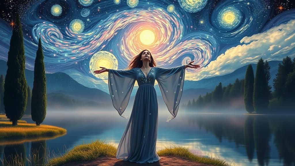 Mystical Woman in Provence Under Starry Night