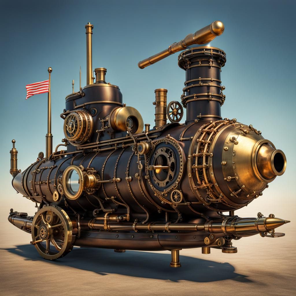 Steampunk Submarine with Harpoon Cannon