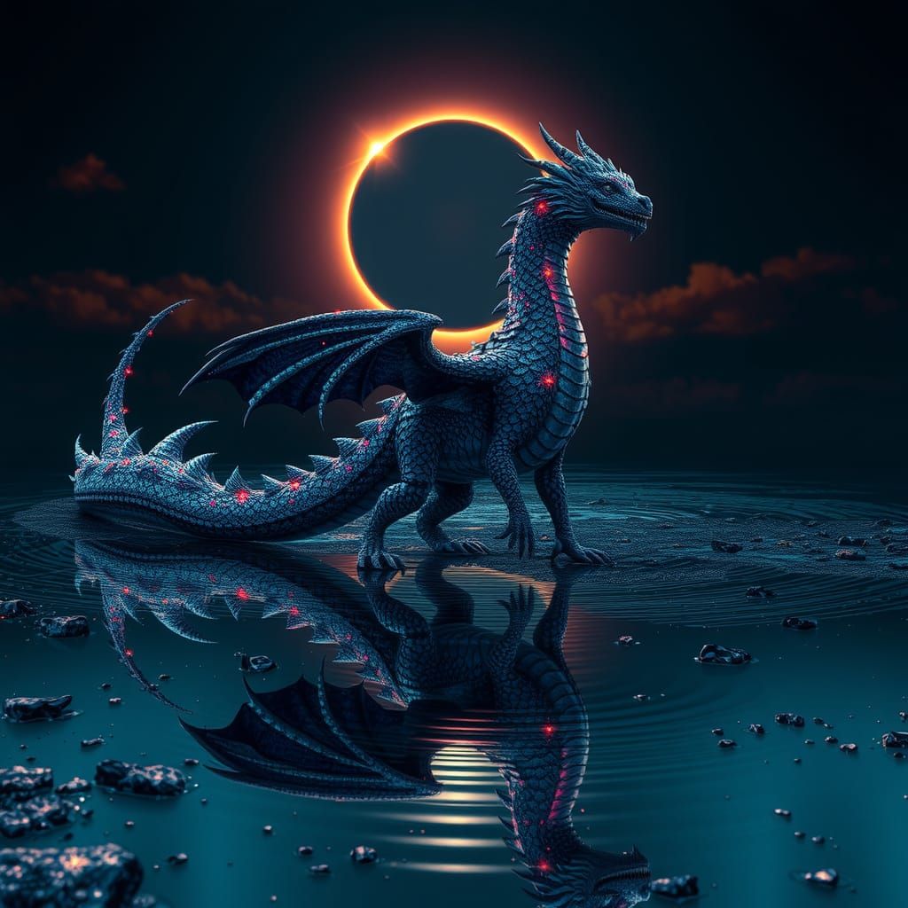 Dragonkin Reflected During Solar Eclipse in Matte Painting S...