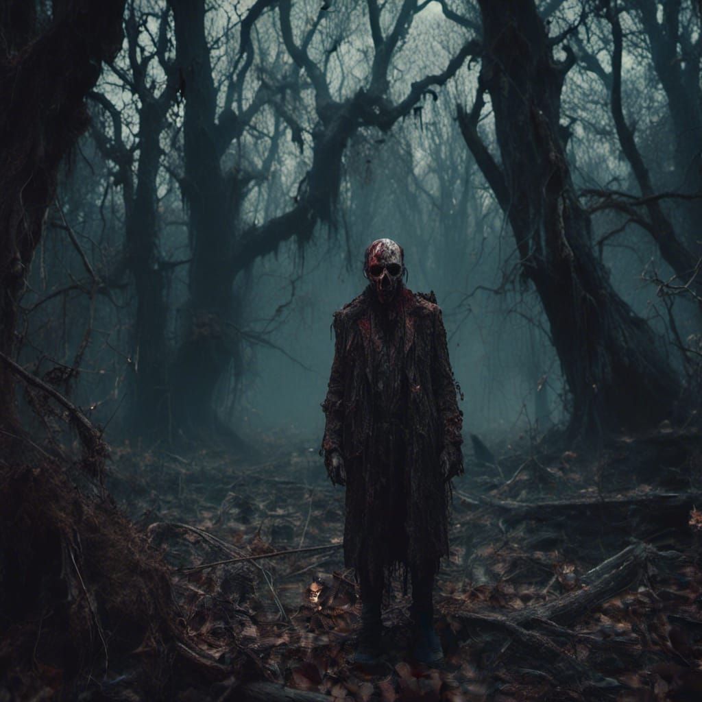 Scary Figure in Dark Woods: Macabre Matte Painting