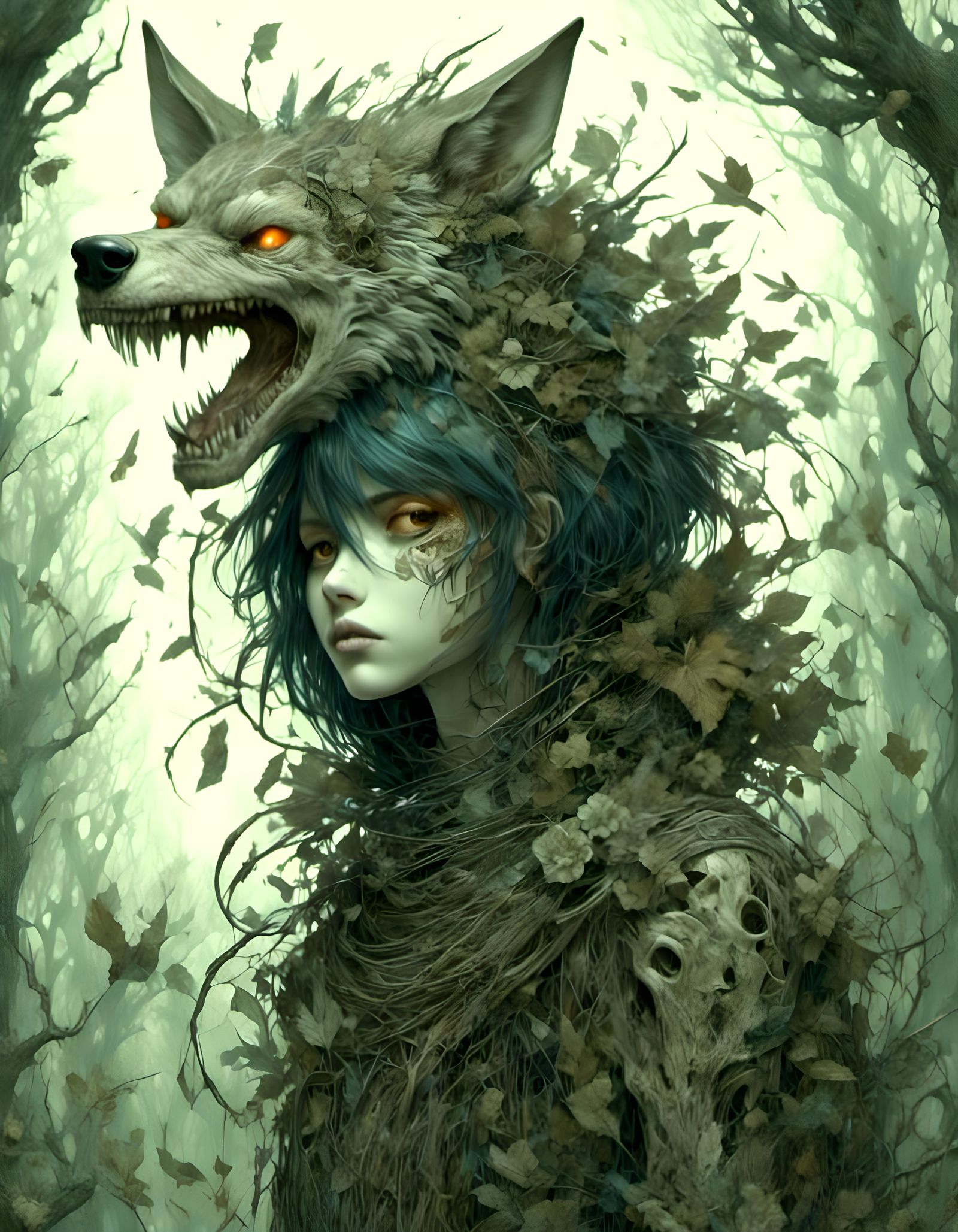 Skull Wolf Boy Creeping Through Forest