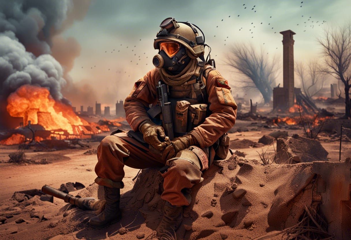 Post-Apocalyptic Battlefield: Infantryman in Ruins