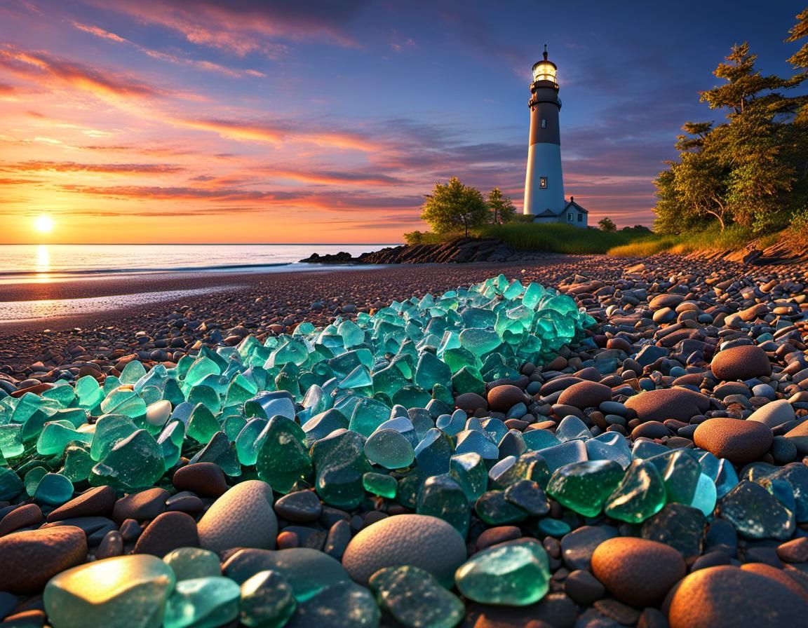 Erie Beach Sea Glass at Sunset, Digital Art