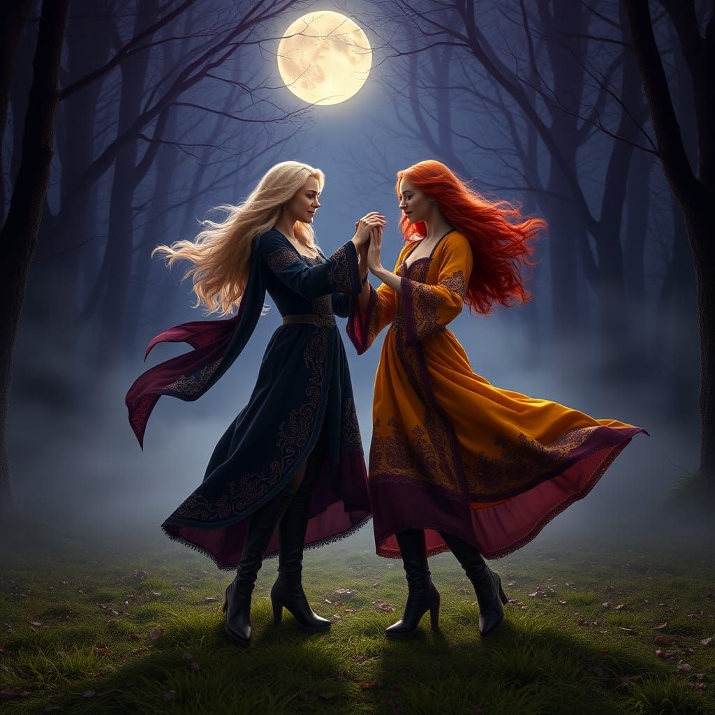Enchanting Witches Dance in Mystical Forest