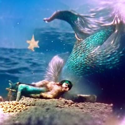 Merman Swimming in a Magical Ocean Scene