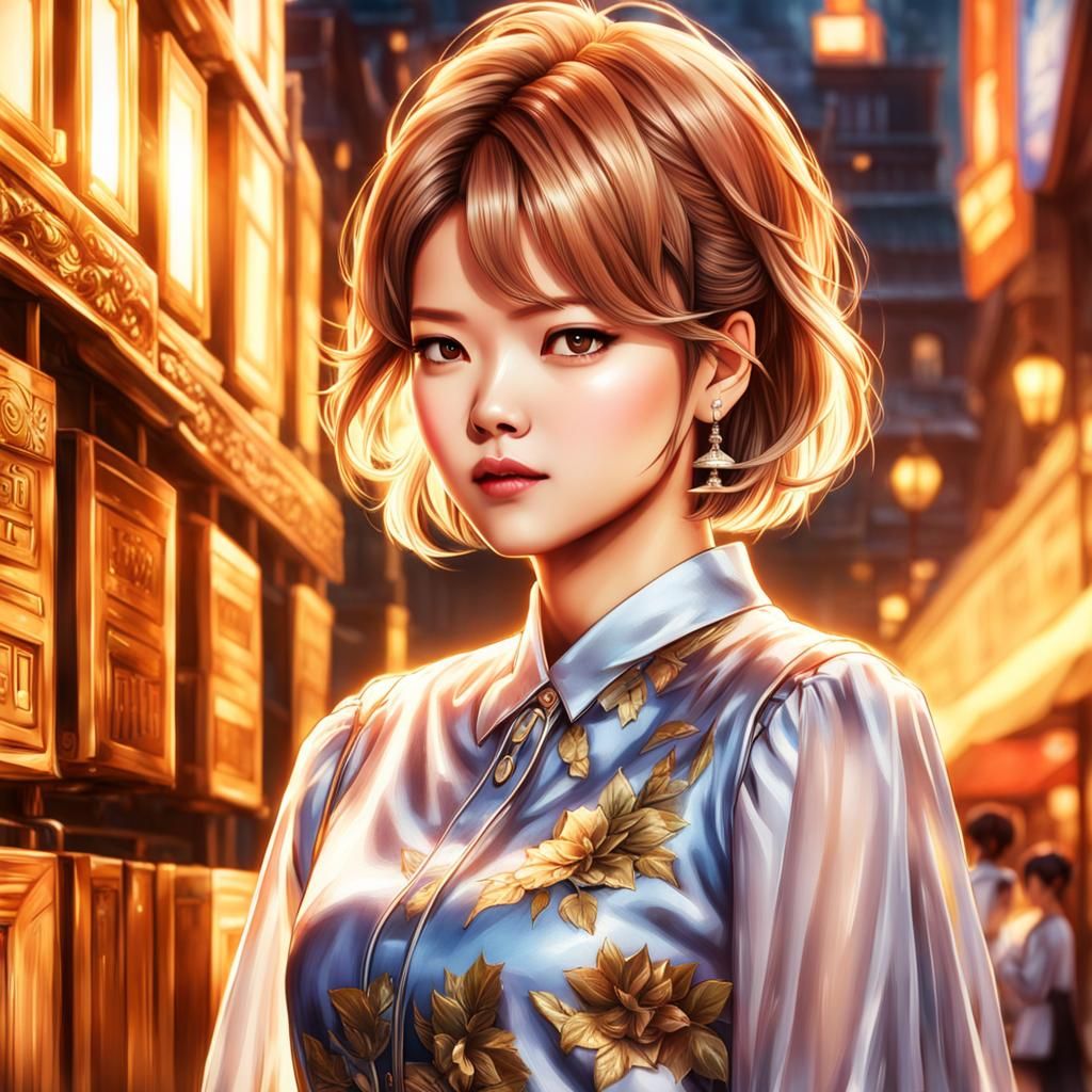 Jeongyeon of Twice in Silk Dress, Anime Style