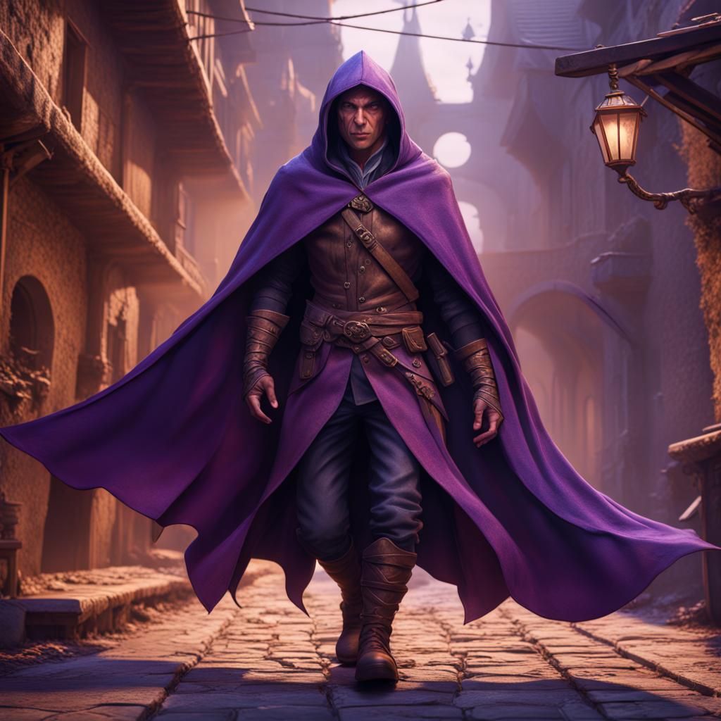 Tanned Rogue in Purple Cloak, Digital Matte Painting
