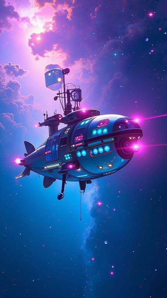 Stylized Airship Galaxy in Art Nouveau Flux