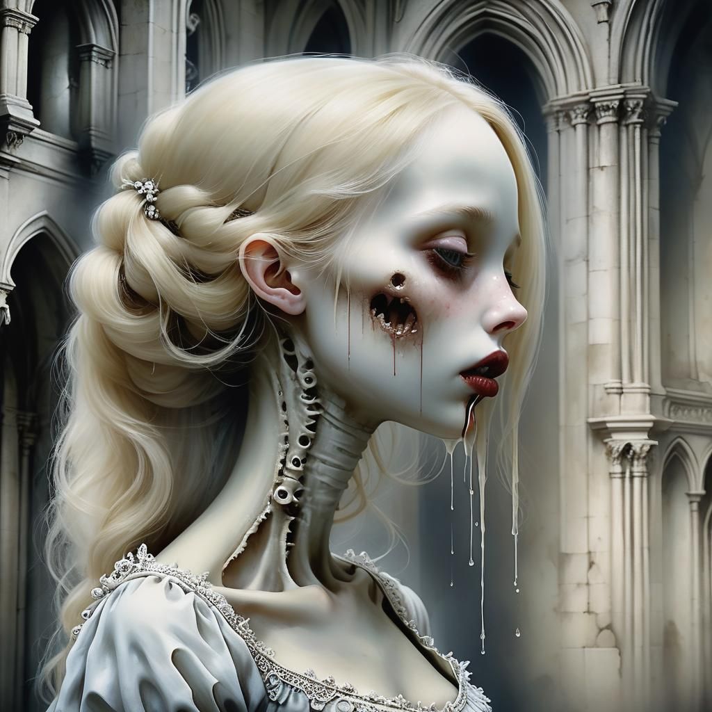 Haunting Portrait of Elegant Woman with Overinflated Lips