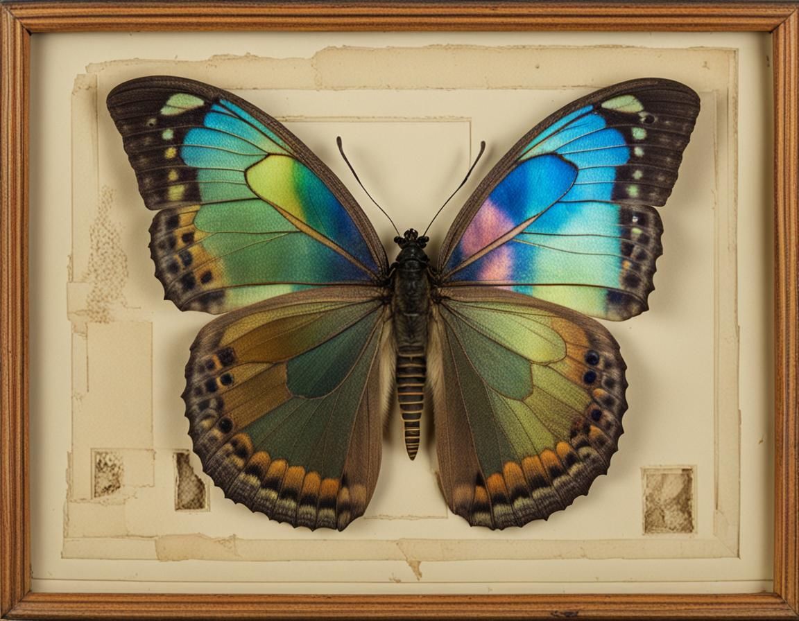 Iridescent Butterfly Specimen in Ruined Abbey