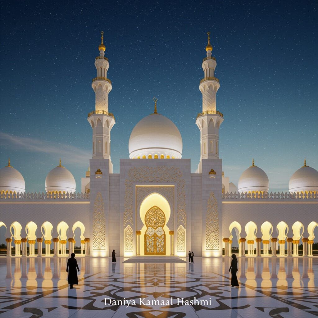 Luxurious Mosque with Golden Arabic Art and Elegant Design